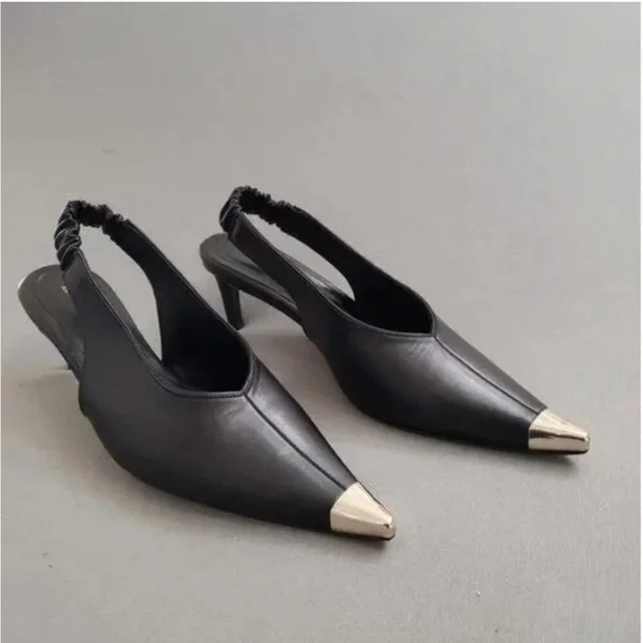 ANINE BING Nina Heels Metal Toe Cap Black Size 41/10.5 11 US - Picture 3 of 12